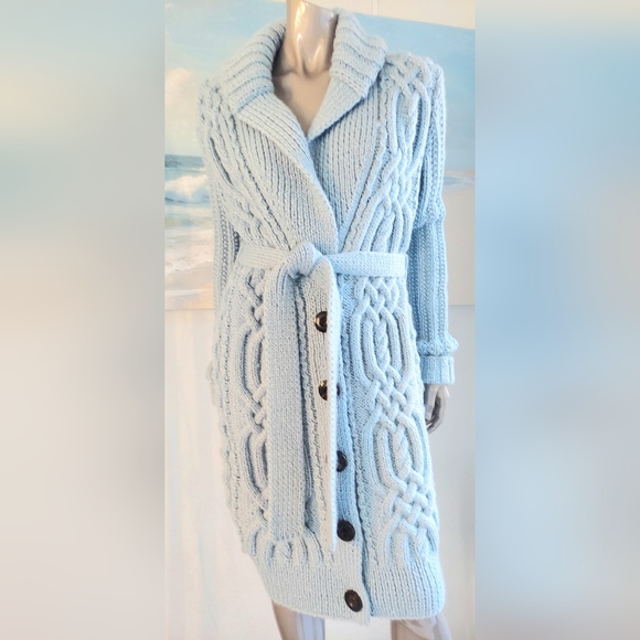 ◇$6400 NEW OSCAR DE LA RENTA SILK WOOL EXCLUS RUSSIAN HANDKNIT RUNWAY COAT OS